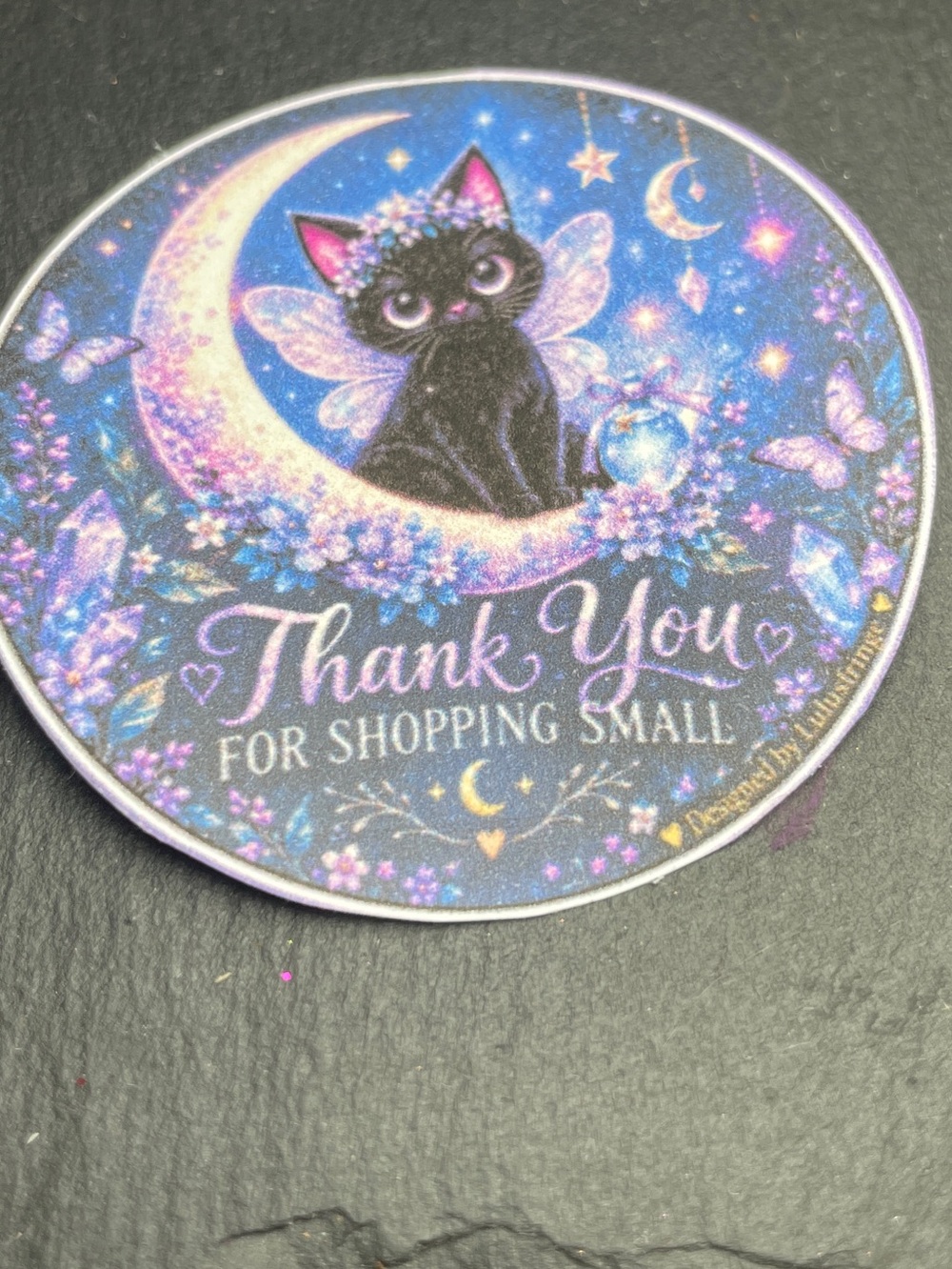 24/$15 Artisan Purple & Blue Moonlit Cat Thank You Stickers - Picture 3 of 5